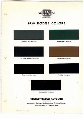 #ad 1939 DODGE 39 MINT PAINT CHIPS RINSHED MASON R M $14.99