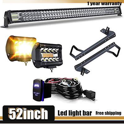 Driving 52inch LED Light Bar 2x 4quot; LED Pods Combo For 07 18 Jeep Wrangler JK $135.99