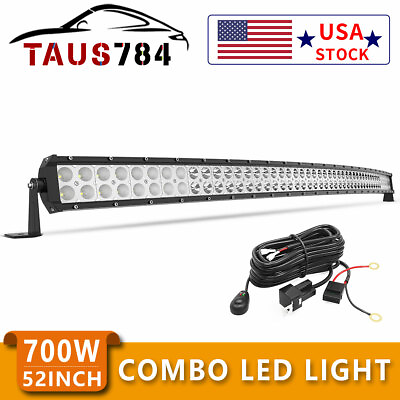 52inch LED Light Bar Curved Flood Spot Combo Truck Roof Driving Offroad Wiring $50.99