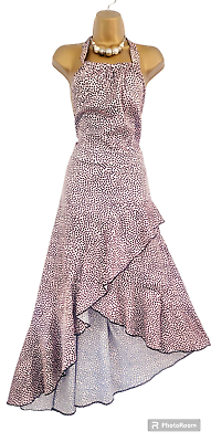 #ad LIPSY LONDON size 14 P NEW pink polka dot asymmetric frill satin holiday dress GBP 32.99