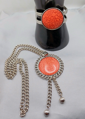 #ad Vintage Celebrity NY Necklace amp; Bracelet Faux Coral Silver Tone $29.99