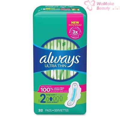 #ad Always Ultra Thin 2 Long Super With Flexi Wings 32 Pads New $12.95