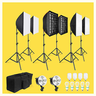 #ad Various Softbox Lighting Kit 5 in 1 Bulb Socket LED CFL Carry Bag Photo Studio $156.87