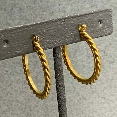 #ad Gold rope twist hoop pierced earrings $12.00