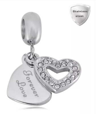 #ad Stainless European Charm Bead Heart Forever Love CZ Dangle fits Bracelet Jewelry $10.99