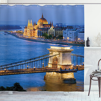 #ad Europe Shower Curtain River of Budapest Bridge Print for Bathroom $41.99