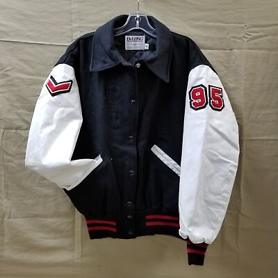 #ad Vintage De Long Men#x27;s Size M Black Red Wool Blend Varsity Letterman Jacket $36.00