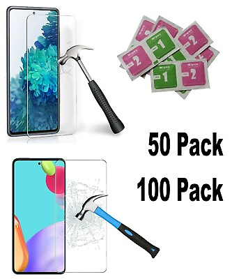 #ad Lot of 50 100 Tempered Glass for Samsung S21 FE A21s A52 A54 A73 5G N20 N200 N10 $84.99
