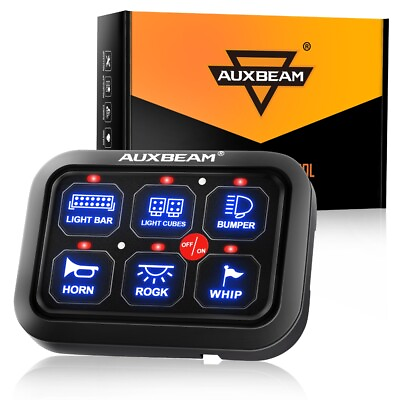 AUXBEAM 6 Gang On Off Switch Panel Toggle Circuit Relay System Kit Blue Car Boat $122.99