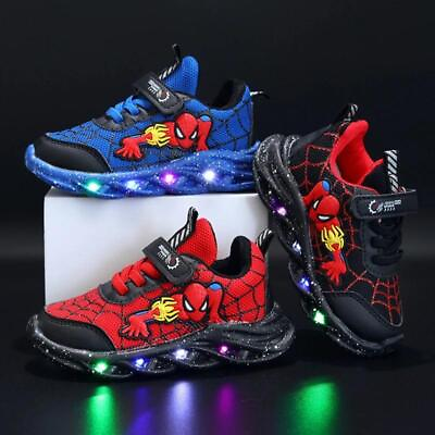 #ad Spider Man Disney LED Breathable Sports Shoes Kids Casual Shoes Light Shoes $60.99