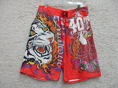 #ad Tattoo Tattoo Board Shorts Extra Large Adult Red Swim Trunks Tiger Fire Mens XL $17.33