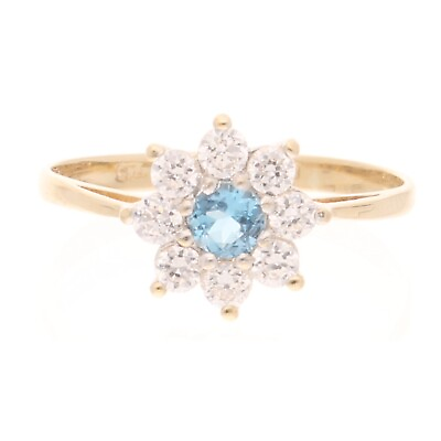 #ad 9Carat Yellow Gold Blue Topaz amp; Simulated Diamond Cluster Ring Size O 10mm GBP 69.00