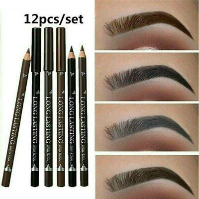 #ad 12 PCS Waterproof Eye Brow Eyeliner Eyebrow Pen Pencil Lasting Makeup Tool Set $7.09