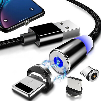 #ad 3 in 1 Rotate Magnetic Cable Magnet Phone Charger For iPhone Micro USB Type C $1.12