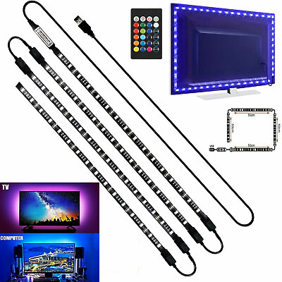 4 x 50CM TV LED Backlight USB 5050 RGB LED Strip Light Remote Kit 5V 30Leds M $10.55
