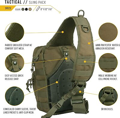 #ad WFS Tactical Sling Backback with Concealed Carry Pocket OD Green or Black $24.95