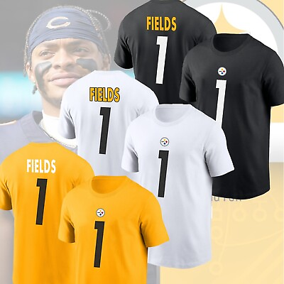 #ad Justin Fields #1 Pittsburgh Steelers 2024 Player Trading Name amp; Number T Shirt $29.98