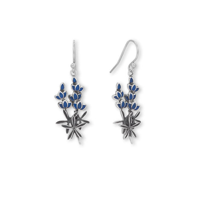 #ad Sterling Silver Enamel Bluebonnet French Wire Earrings $52.00