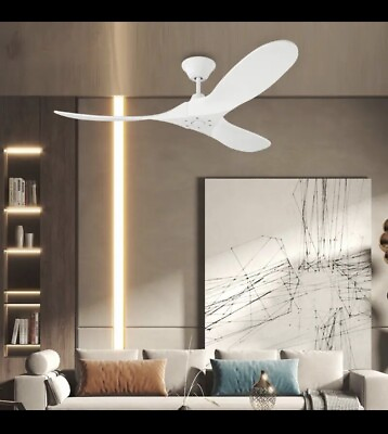 #ad Modern Matte White Ceiling Fan 52” Wood Blades NO LIGHT 100v 240v 50htz 60htz $250.00