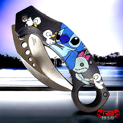 #ad 8.5quot; Lilo and Stitch KARAMBIT SPRING OPEN ASSISTED TACTICAL FOLDING POCKET KNIFE $14.36