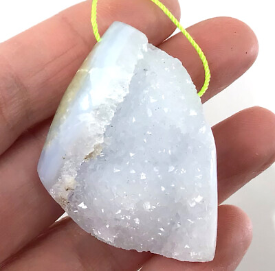 #ad Natural White Drusy Agate Jewelry Pendant Bead Stone FREE SHIPPING 36x35x14mm $17.99