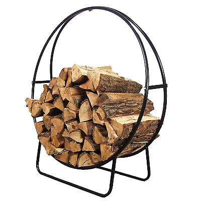 #ad 24 in Black Powder Coated Steel Firewood Log Hoop Rack by Sunnydaze $55.95