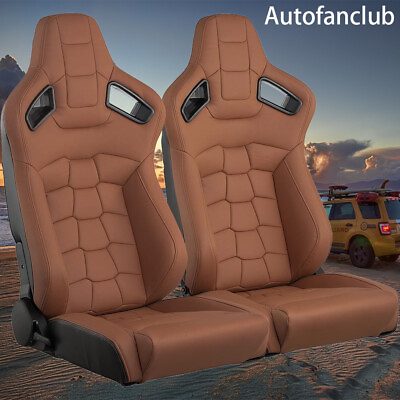 #ad 2Pcs Reclinable Bucket Seats Sport PVC Adjustable Racing Seats with 2 Sliders $339.99
