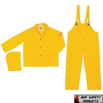 #ad 3 Piece Safety Rain Suit Yellow Rain Jacket with Detachable Hood and Overalls $19.95