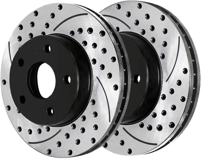 #ad Autoshack Front Drilled Slotted Brake Rotors Black Pair of 2 Driver and Passenge $110.99