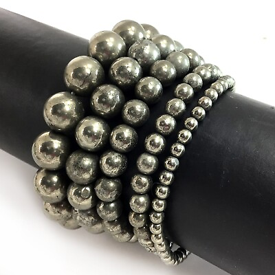 #ad Pyrite Bracelet Handmade Gemstone Stretch Healing Round Bead 4mm 6mm 8mm 10mm 12 $11.99