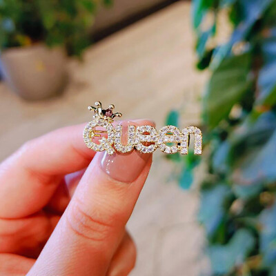 #ad Rhinestone Queen Brooches For Women Crown Letters Party Office Brooch Pins Gifts $1.36