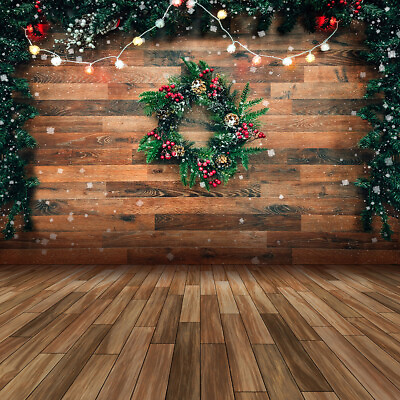 #ad 10X10FT Christmas Fir Tree Garland Wooden Board Vinyl Backdrop Photo Background $20.66
