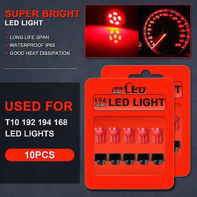 #ad 10PCS 158 Twist Lock Gauge Instrument Light T10 LED Red 6 Epistar 3020 SMD Bulb $7.99