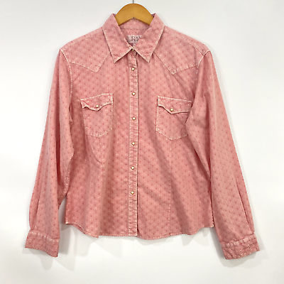 #ad Ryan Michael Womens Shirt Large Pink Snap Button Long Sleeve Western $39.00