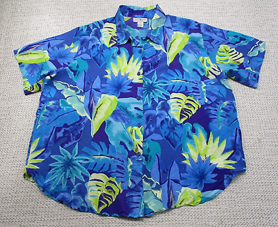 #ad Croft amp; Barrow Womens Shirt Sz 2X Short Sleeve Button Up Hawaiian Tropical Silk $12.49