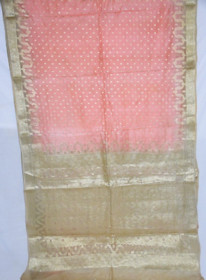 #ad Indian Flower Gold Zari Embroidered Saree Pure Tussar Silk Woven Sari Fabric $32.39