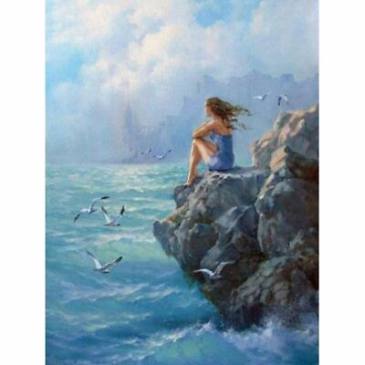 #ad Diamond DIY Woman Portrait Painting Seaside View Scenery Design House Embroidery $165.73