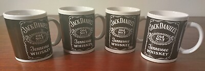 #ad FOUR Jack Daniels Coffee Mugs Old No 7 Tennessee Whiskey 2 Sided Collectible Cup $24.99