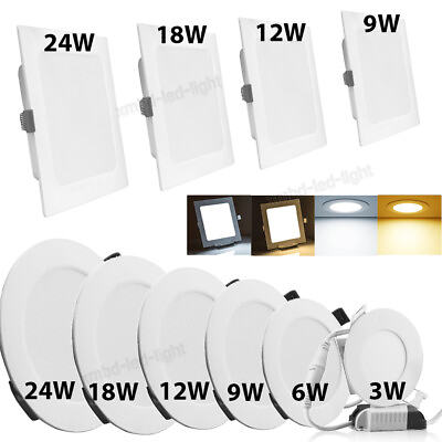 #ad 3W 6W 9W 12W 18W 24W LED Panel Light Recessed Ceiling Fixture Downlight Lamp US $16.99