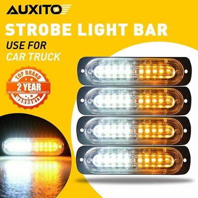 4pcs 10 LED Strobe Lights Emergency Flash Warning Beacon White Amber Bar 12V 24V $21.99