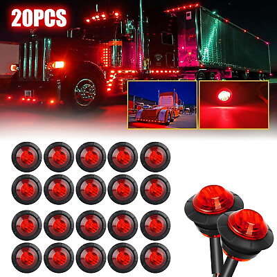 #ad 20X 3 4quot; 12V Marker Light LED Bullet Truck Trailer RV Boat Round Red Side Lamp $14.69