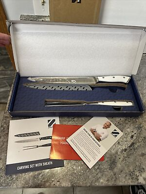 #ad Zakarian by Dash 3 Pc German white carving Knife amp; fork Set w sheath amp; Gift Box $21.62