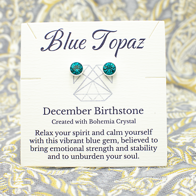 #ad December Birthstone Blue Topaz Earrings Teal Bohemian Crystal Silver Studs $15.99