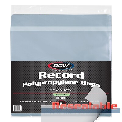 #ad 100 BCW 33RPM Resealable Snug Fit Record Album 2 Mil Clear LP Poly Bags Outer $24.99