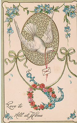 #ad *Family Postcard quot;Dove Carries Letter...Love To All At Homequot; U1 4 $4.72