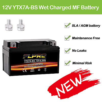 #ad YTX7A BS 5.6Ah 12V Motorcycle Battery for Gas Gy6 Scooter Moped 50CC 125CC $32.95