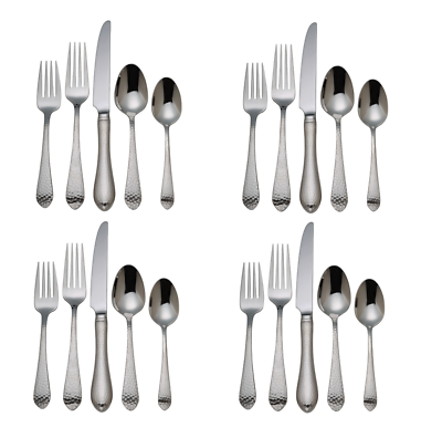 #ad Reed amp; Barton Hammered Antique 18 10 Stainless Steel 20pc. Flatware Set $134.99