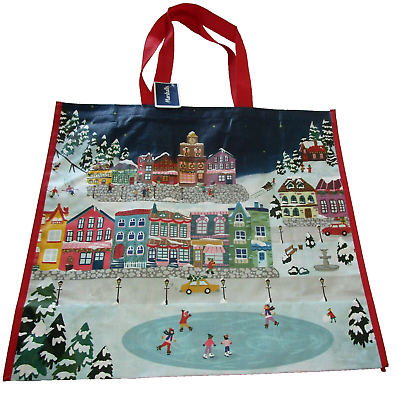 #ad CHRISTMAS Reusable Tote Bag 20quot; X 18quot; X 8quot; CHRISTMAS VILLAGE By Marshalls $4.94