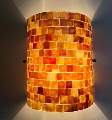 #ad Earthtone Mosaic Seashell amp; Glass Wall Sconce Lamp Mission Style Elegant Light $146.60