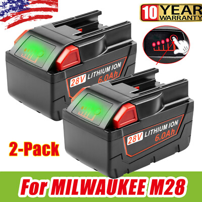 #ad 2Pack 6.0Ah Replace M28 Battery For MILWAUKEE 28V M28 V28 48 11 2830 48 59 2819 $100.99